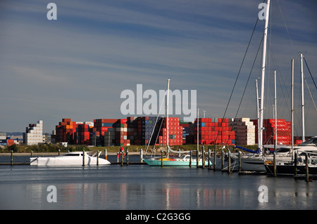 Porto di Tauranga da Mount Maunganui, Tauranga, Baia di Planty Regione, Isola del nord, Nuova Zelanda Foto Stock