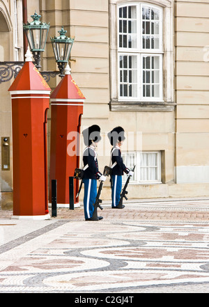 Livgarden (danese Royal Guard) in servizio al di fuori del Palazzo Amalienborg Copenhagen DANIMARCA Scandinavia Foto Stock