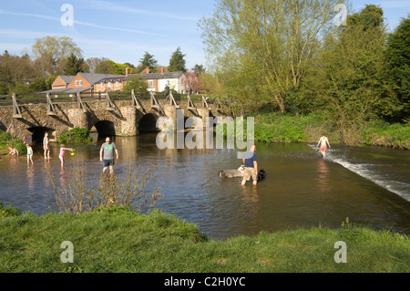 Fiume Wey Tilford vicino a Farnham Surrey UK Foto Stock