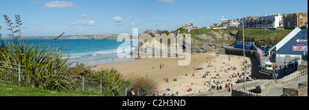 Vista panoramica di Towan Beach in Newquay Cornwall Regno Unito. Foto Stock