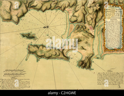 Mappa topografica di Concepcion Bay Cile -1782 Foto Stock