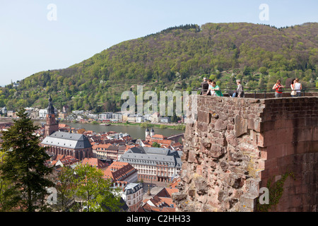 Vista panoramica di Heidelberg dal castello, Baden-Wuerttemberg, Germania Foto Stock