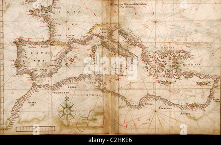 Il portoghese mappe dei paesi del Mediterraneo - 1630 Foto Stock