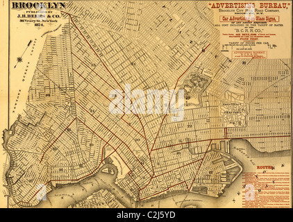 Brooklyn Street Map - 1874 Foto Stock