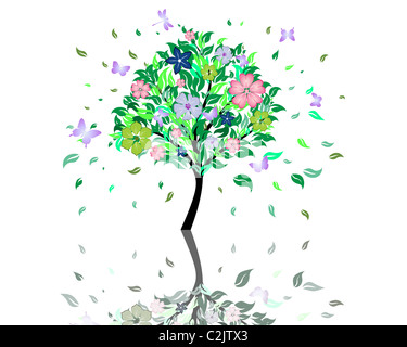 Bella estate tree con il fiore fiori. Illustrazione Vettoriale. Foto Stock