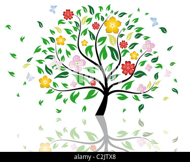 Bella estate tree con il fiore fiori. Illustrazione Vettoriale. Foto Stock