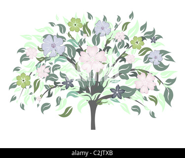Bella estate tree con il fiore fiori. Illustrazione Vettoriale. Foto Stock