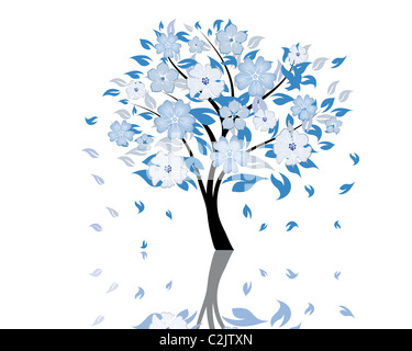 Bella estate tree con il fiore fiori. Illustrazione Vettoriale. Foto Stock