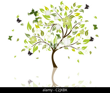 Bella estate tree con il fiore fiori. Illustrazione Vettoriale. Foto Stock