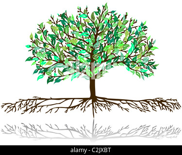 Bella estate tree con il fiore fiori. Illustrazione Vettoriale. Foto Stock