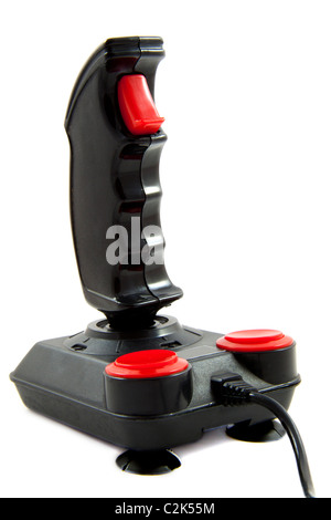 Nero e rosso joystick isolato su bianco Foto Stock