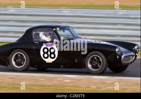 1960 Austin Healey Sprite Frogeye con Lenham Sebring corpo anteriore durante la CSCC oscillante serie degli anni Sessanta gara a Snetterton, UK. Foto Stock