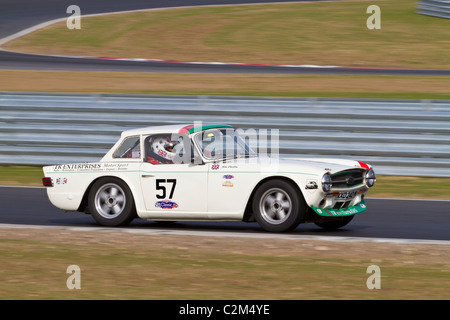 1973 Triumph TR6 durante la CSCC oscillante serie degli anni Sessanta gara a Snetterton, Norfolk, Regno Unito. Foto Stock