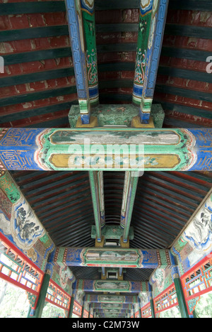 Lungo corridoio soffitto dettaglio, Palazzo d'Estate a Pechino, Cina Foto Stock