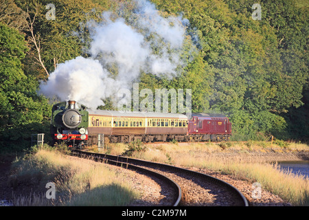 Un treno a vapore sulla valle di Looe linea di diramazione in Cornovaglia Foto Stock