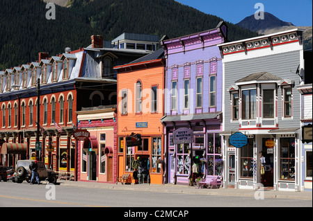 Gli edifici di vecchia costruzione su Blair Street, Città Silverton, Silverton nelle montagne del Colorado, STATI UNITI D'AMERICA Foto Stock