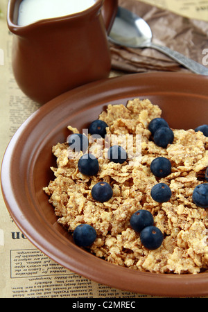 Sana colazione di muesli con frutti di bosco freschi e latte Foto Stock