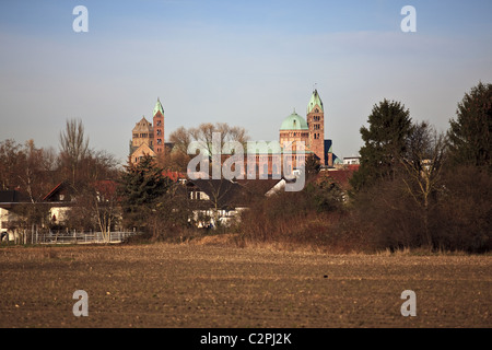 Vista verso Speyer e la Cattedrale Foto Stock