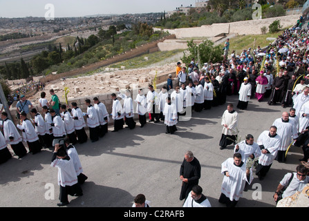 La domenica delle Palme processione va da Betphage a Sainte Anne nella Città Vecchia attraverso il monte degli ulivi. Foto Stock