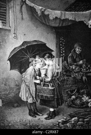 Bambini snacking, storico illustrazione, circa 1886 Foto Stock