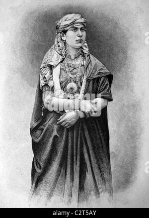 Fellah donna che vive vicino a Gerusalemme, Israele, storico, illustrazione, circa 1886 Foto Stock