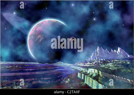 La fantasia mondo alieno vista dell'universo. Foto Stock