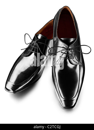 Mens brevetto nero scarpe in pelle Foto Stock