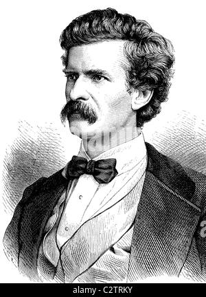 Mark Twain o Samuel Langhorne Clemens, 1835-1910, scrittore americano, storico illustrazione, circa 1886 Foto Stock