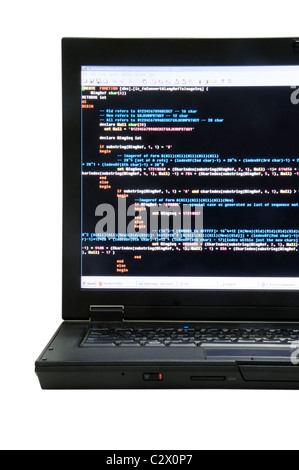 Ritaglio portatile con programma software sullo schermo del computer Foto Stock