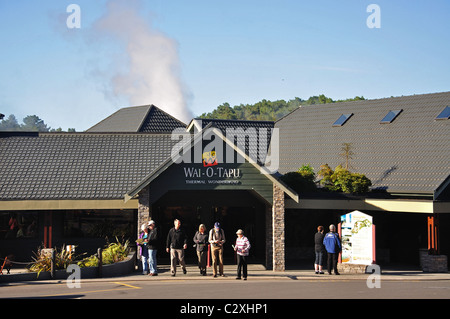 Ingresso al Wai-O-Tapu Thermal Wonderland, Rotorua, Baia di Planty Regione, Isola del nord, Nuova Zelanda Foto Stock