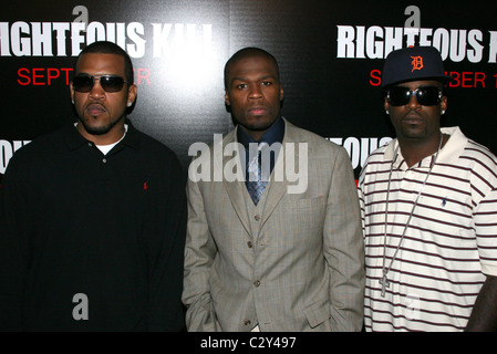 Lloyd Banks, 50 Cent aka Curtis Jackson e Tony Yayo New York Premiere di 'Kill Giusti' al Teatro Ziegfeld - Arrivi Foto Stock