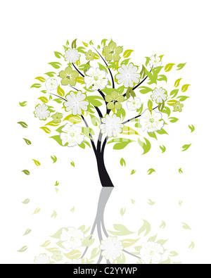 Bella estate tree con il fiore fiori. Illustrazione Vettoriale. Foto Stock