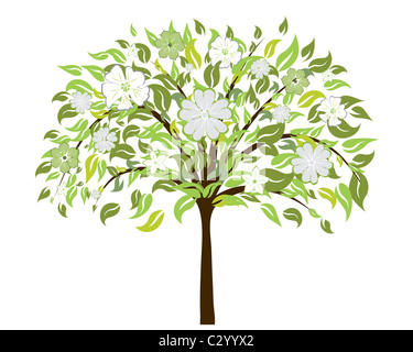 Bella estate tree con il fiore fiori. Illustrazione Vettoriale. Foto Stock