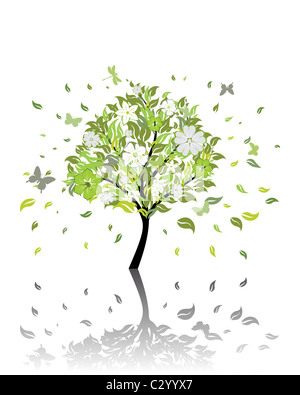 Bella estate tree con il fiore fiori. Illustrazione Vettoriale. Foto Stock