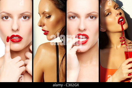 Collage di donna gorgeous con brillante trucco Foto Stock