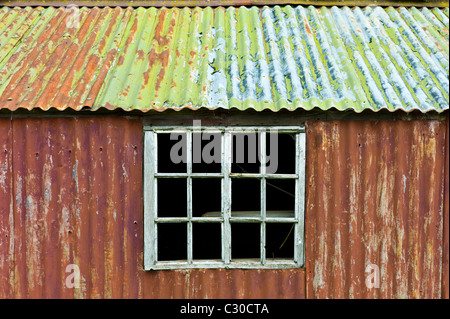 Rusty ferro corrugato sparso in Cotswolds village di Bledington, Oxfordshire, Regno Unito Foto Stock