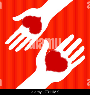 L uomo e la donna lo scambio di cuori per San Valentino Foto Stock