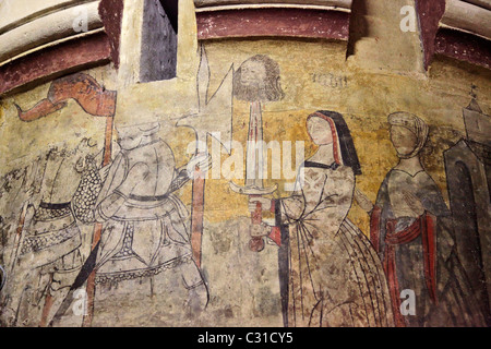 Pitture Murali in i guardiani' CAMERA, CHATEAU DI SAINT-GERMAIN DE LIVET, Calvados (14), in Normandia, Francia Foto Stock