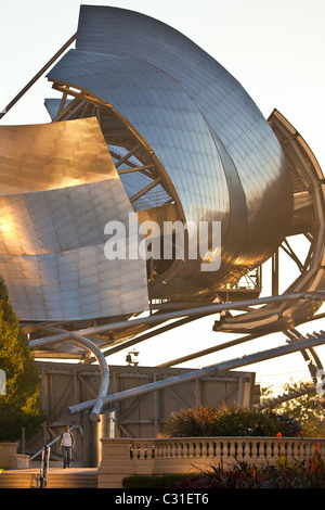 Jay Pritzker Pavilion progettato da Frank Gehry nel Millennium Park di Chicago, IL, Stati Uniti d'America. Foto Stock