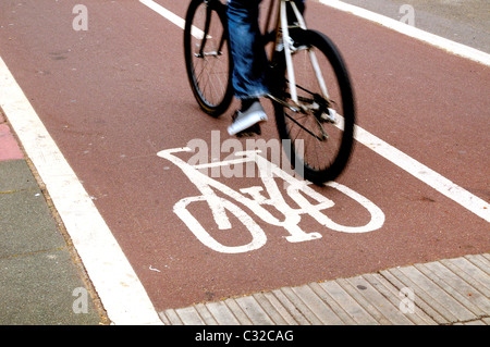 Ciclista con pista ciclabile Foto Stock