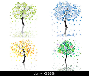 Set di bella estate tree con il fiore fiori Foto Stock