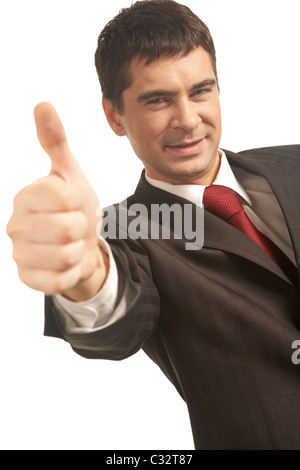 Immagine di happy businessman che mostra il pollice in alto Foto Stock