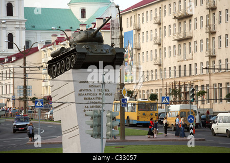 Serbatoio memorial (Russo T-34), Hrodna, Bielorussia Foto Stock