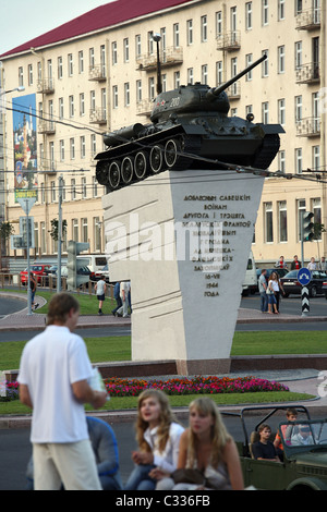 Serbatoio memorial (Russo T-34), Hrodna, Bielorussia Foto Stock