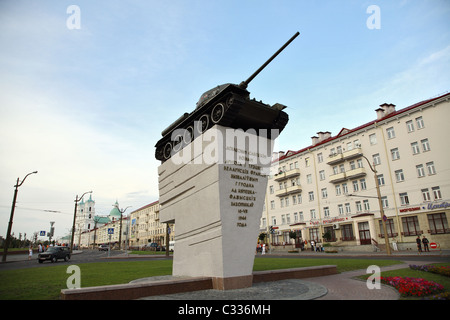 Serbatoio memorial (Russo T-34), Hrodna, Bielorussia Foto Stock