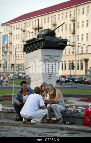 Serbatoio memorial (Russo T-34), Hrodna, Bielorussia Foto Stock