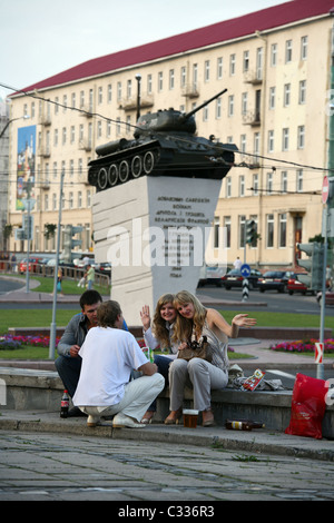 Serbatoio memorial (Russo T-34), Hrodna, Bielorussia Foto Stock