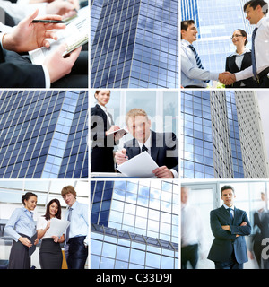 Collage di immagini con gli imprenditori in diverse situazioni Foto Stock