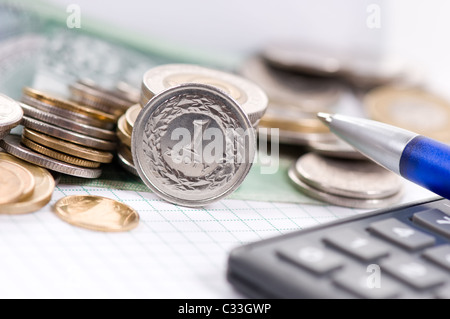 Un valore zloty polacco moneta vista frontale Foto Stock