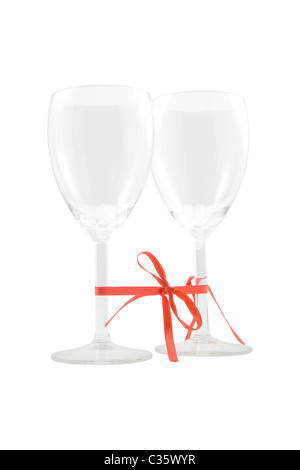Due bicchieri vuoti delimitata con nastro rosso Foto Stock